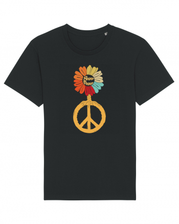 Flower Power Peace Sign Black