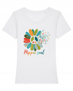 Hippie Soul Flower Tricou mânecă scurtă guler larg fitted Damă Expresser