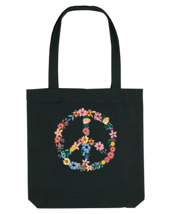 Peace Hippie Flowers Black