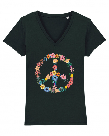 Peace Hippie Flowers Black