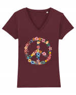 Peace Hippie Flowers Tricou mânecă scurtă guler V Damă Evoker