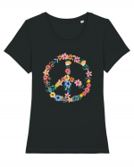 Peace Hippie Flowers Tricou mânecă scurtă guler larg fitted Damă Expresser