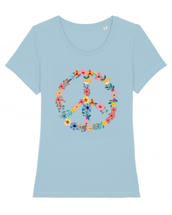 Peace Hippie Flowers Sky Blue