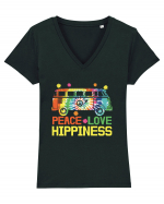 Peace Love Hippiness Tricou mânecă scurtă guler V Damă Evoker