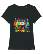 Peace Love Hippiness Tricou mânecă scurtă guler larg fitted Damă Expresser