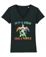 Skip A Strow Save A Turtle Tricou mânecă scurtă guler V Damă Evoker