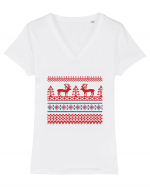 Craciun Romania motiv traditional Tricou mânecă scurtă guler V Damă Evoker