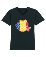 Romania Tricolor Identitate Tricou mânecă scurtă guler V Bărbat Presenter