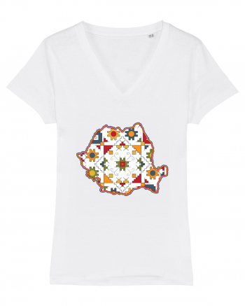 Romania Tricolor Motive Nationale Traditionale White