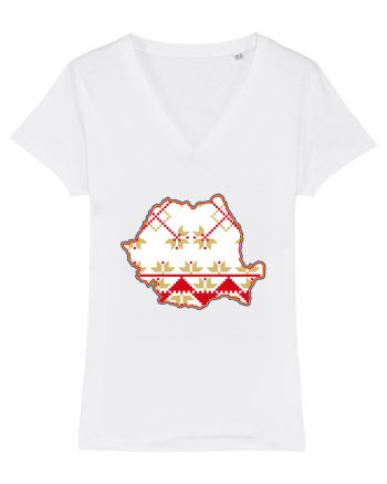 Romania Tricolor Motive Nationale Traditionale White