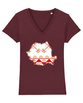 Romania Tricolor Motive Nationale Traditionale Burgundy