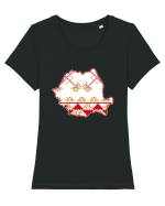 Romania Tricolor Motive Nationale Traditionale Tricou mânecă scurtă guler larg fitted Damă Expresser