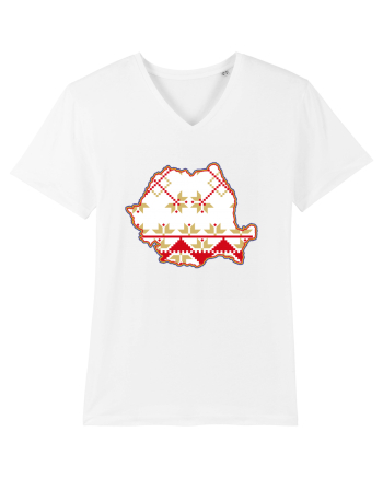 Romania Tricolor Motive Nationale Traditionale White