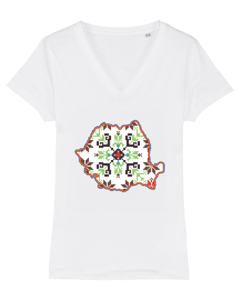 Romania Tricolor Motive Nationale Traditionale White