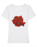 Romania Tricolor Motive Nationale Traditionale Tricou mânecă scurtă guler larg fitted Damă Expresser