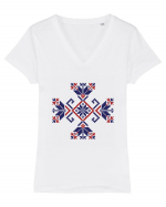 Romania Motiv National Traditional Tricou mânecă scurtă guler V Damă Evoker