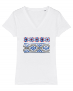 Romania Motiv National Traditional Tricou mânecă scurtă guler V Damă Evoker