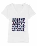 Romania Motiv National Traditional Tricou mânecă scurtă guler V Damă Evoker