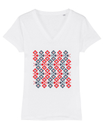 Romania Motiv National Traditional Tricou mânecă scurtă guler V Damă Evoker