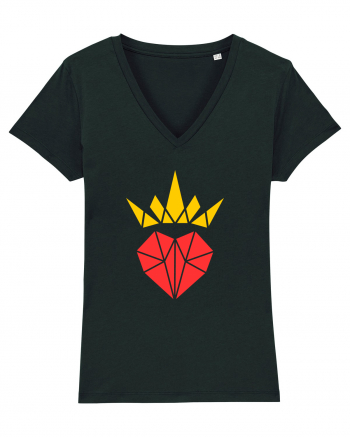 Cute Origami Crowned Heart Tricou mânecă scurtă guler V Damă Evoker