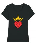 Cute Origami Crowned Heart Tricou mânecă scurtă guler larg fitted Damă Expresser