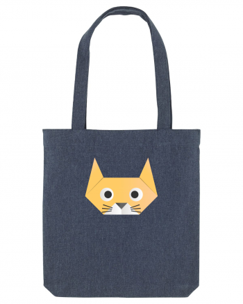 Funny  Cat Face - Origami Style Midnight Blue