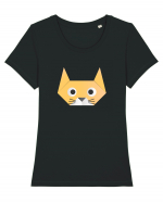 Funny  Cat Face - Origami Style Tricou mânecă scurtă guler larg fitted Damă Expresser