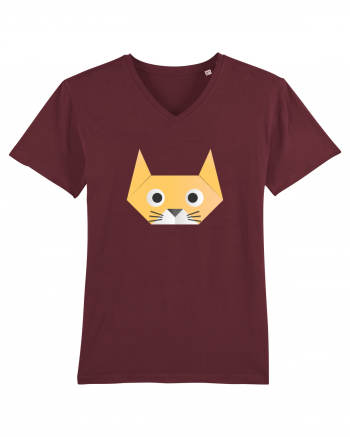 Funny  Cat Face - Origami Style Burgundy