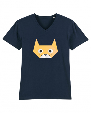 Funny  Cat Face - Origami Style French Navy