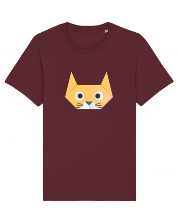 Funny  Cat Face - Origami Style Burgundy