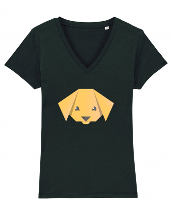Cute Dog Face - Origami Style Tricou mânecă scurtă guler V Damă Evoker