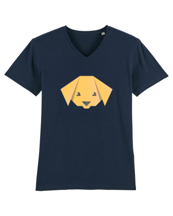 Cute Dog Face - Origami Style French Navy