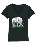 Elefant in iarba Tricou mânecă scurtă guler V Damă Evoker