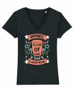 Happiness Is A Cup Of Coffee And A Good Book Tricou mânecă scurtă guler V Damă Evoker