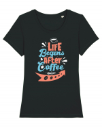 Life Begins After Coffee Tricou mânecă scurtă guler larg fitted Damă Expresser