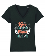 Life Happens Coffee Helps Tricou mânecă scurtă guler V Damă Evoker