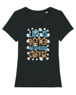 Life Is Better With Good Coffee Tricou mânecă scurtă guler larg fitted Damă Expresser