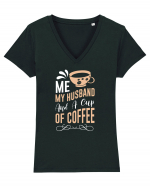 Me My Husband And A Cup Of Coffee Tricou mânecă scurtă guler V Damă Evoker