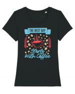 The Best Day Starts With Coffee Tricou mânecă scurtă guler larg fitted Damă Expresser