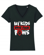 My kids have 4 paws Tricou mânecă scurtă guler V Damă Evoker