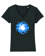 Cute Geometric Origami Turtle on a Blue Splash Tricou mânecă scurtă guler V Damă Evoker