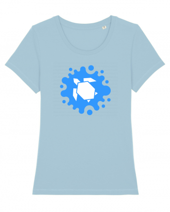 Cute Geometric Origami Turtle on a Blue Splash Sky Blue