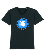 Cute Geometric Origami Turtle on a Blue Splash Tricou mânecă scurtă guler V Bărbat Presenter