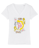 Sleeping girl, sleeping cats Tricou mânecă scurtă guler V Damă Evoker