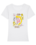 Sleeping girl, sleeping cats Tricou mânecă scurtă guler larg fitted Damă Expresser