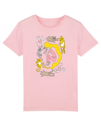 Sleeping girl, sleeping cats Cotton Pink