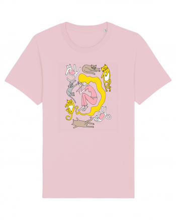 Sleeping girl, sleeping cats Cotton Pink