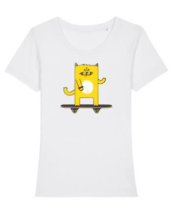 Cat on skateboard White