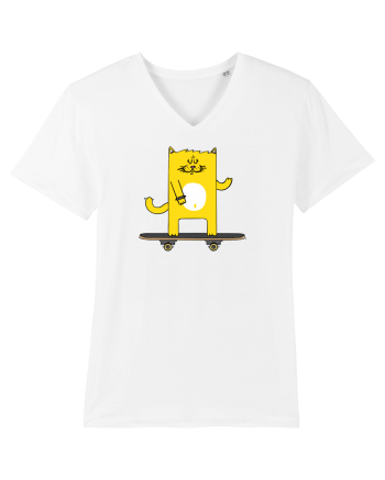 Cat on skateboard White