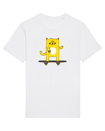 Cat on skateboard White